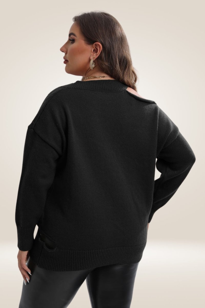 Knitted Off The Shoulder Black Plus Size Sweater - TGC Boutique - Sweater