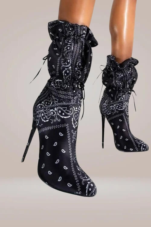 Lace Up High Heel Ankle Boots - TGC Boutique - High Heel Boots