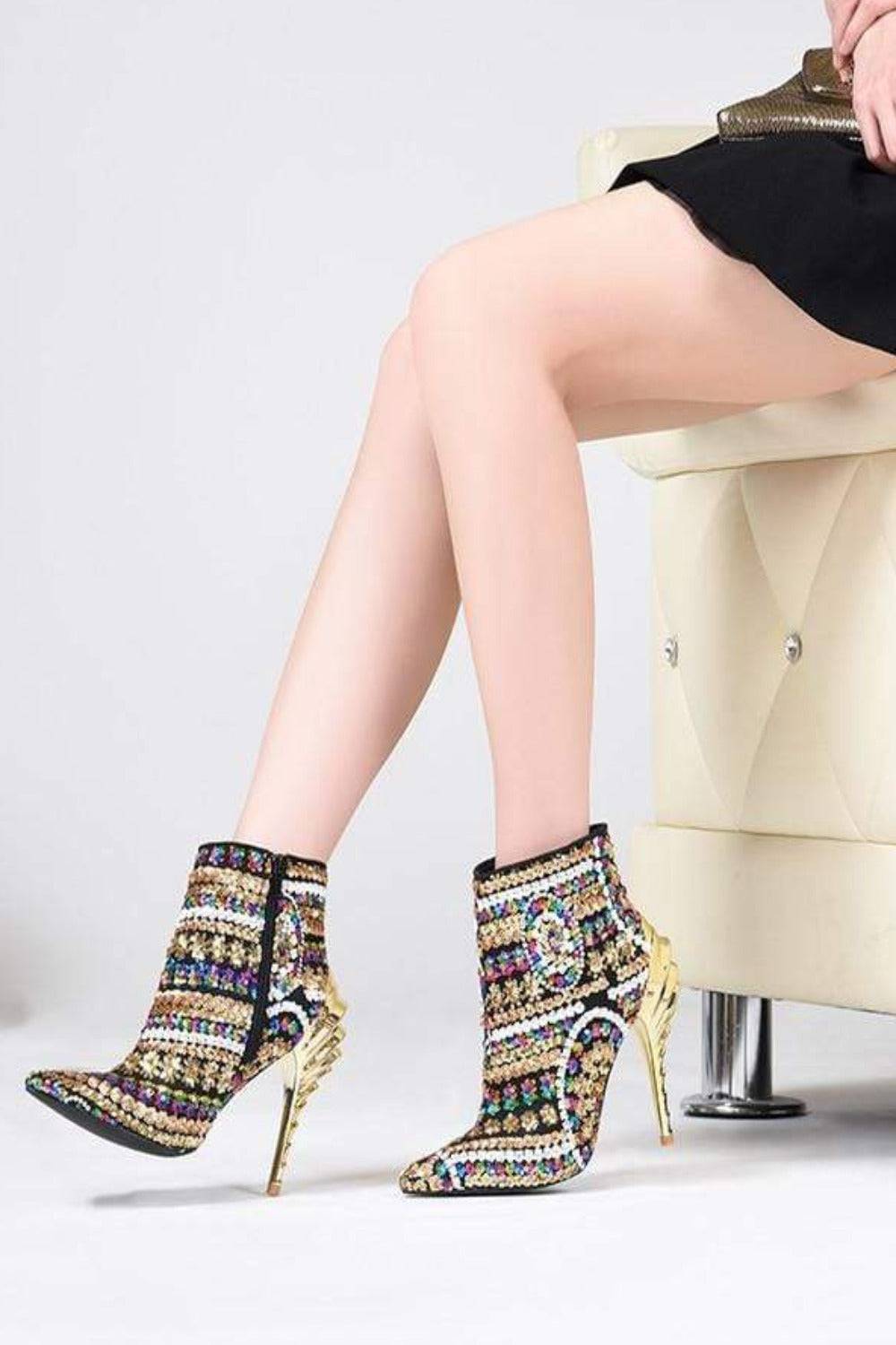 Lady Chick Gold Ankle High Heel Boots - TGC Boutique - Ankle Boots