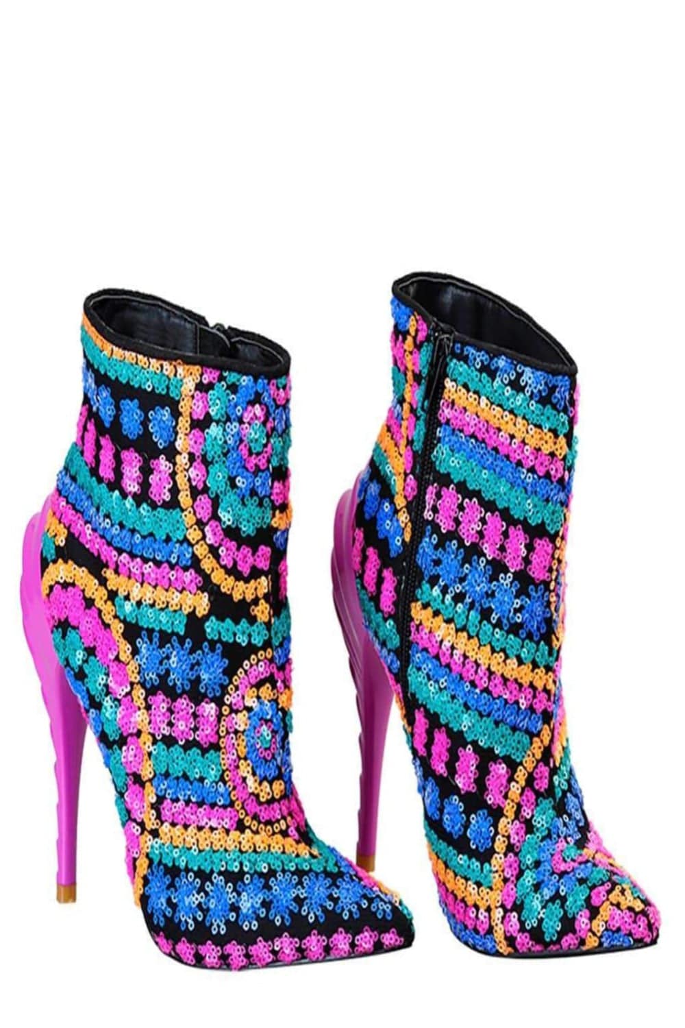 Fame Platform Chunky Block Heel Rhinestone Ankle Boots Hot Pink Satin Brand  New | eBay