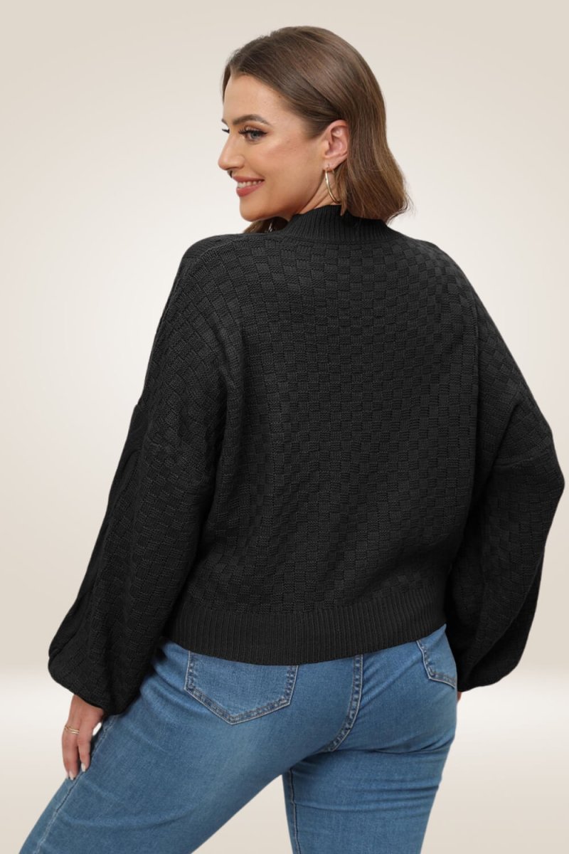 Lantern Long Sleeve Knitted Black Sweater - TGC Boutique - Sweater