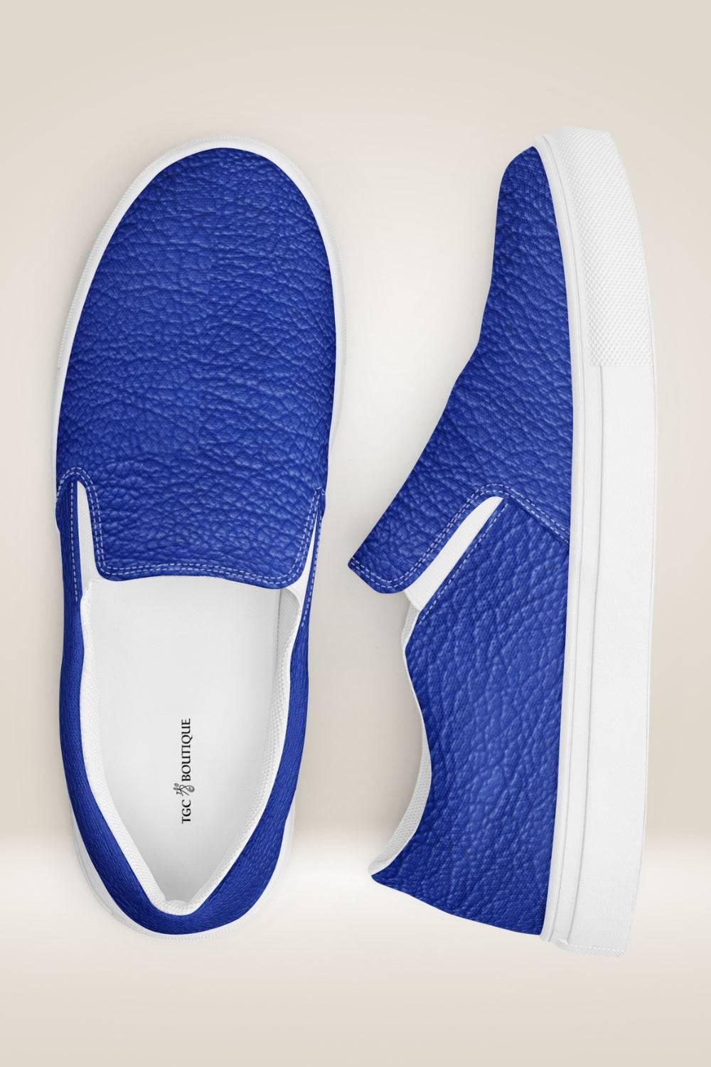 Leather Print Slip On Blue Canvas Shoes - TGC Boutique - Canvas Shoes