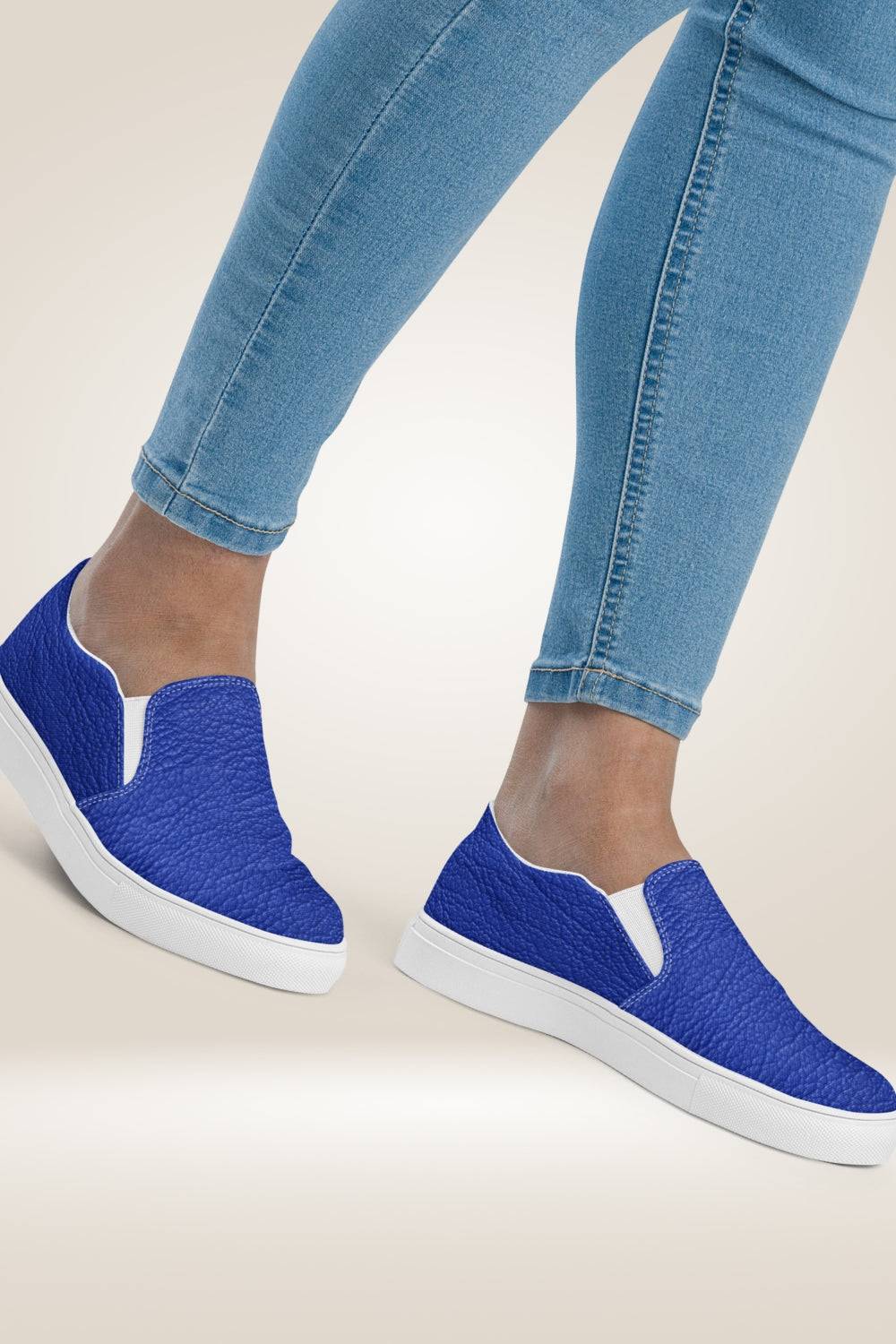 Leather Print Slip On Blue Canvas Shoes - TGC Boutique - Canvas Shoes
