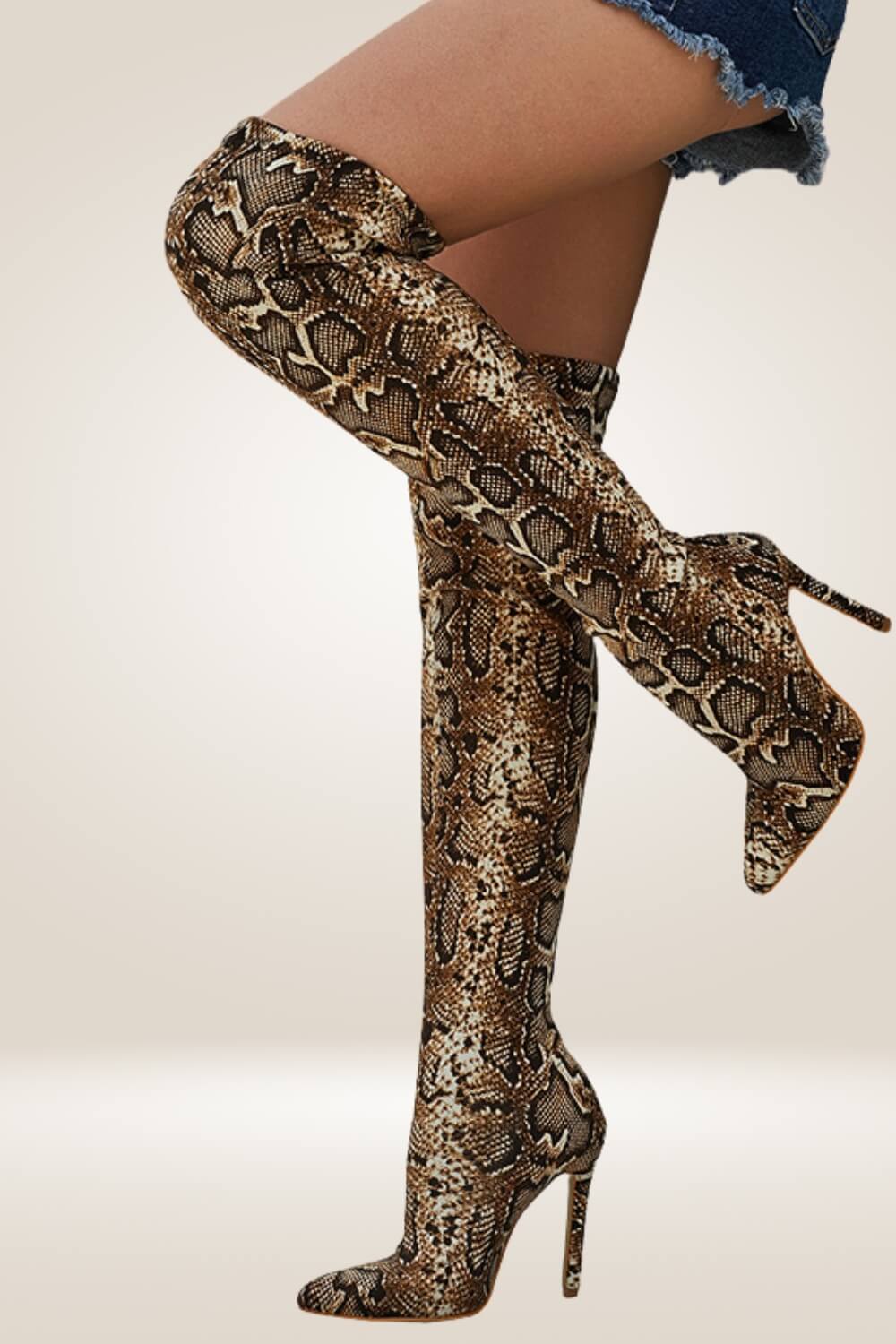 Leopard Over The Knee High Heel Boots - TGC Boutique - Boots