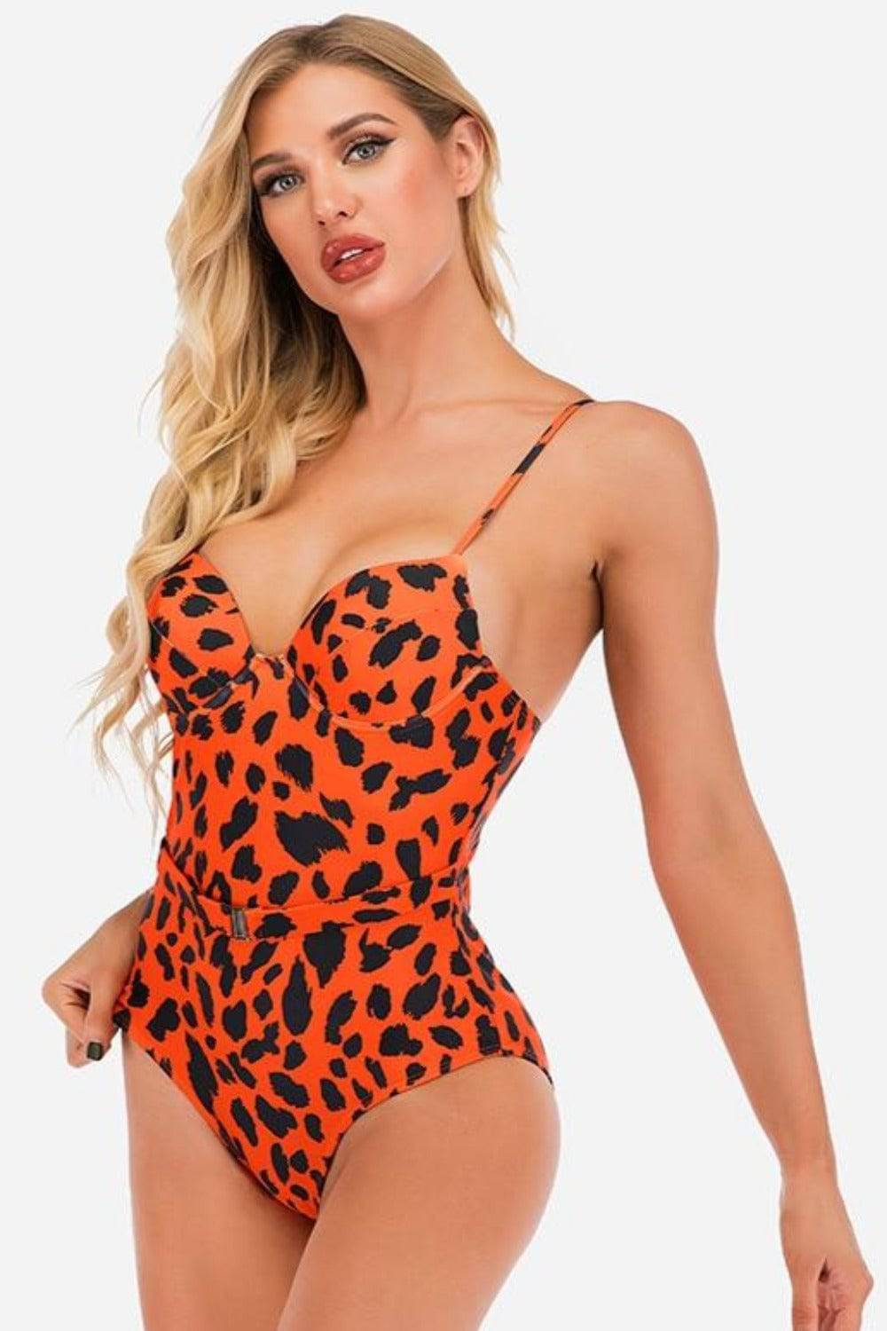 Leopard Print Corset Plus size Swimsuit - Orange - TGC Boutique - Leopard Plus Size Swimsuit
