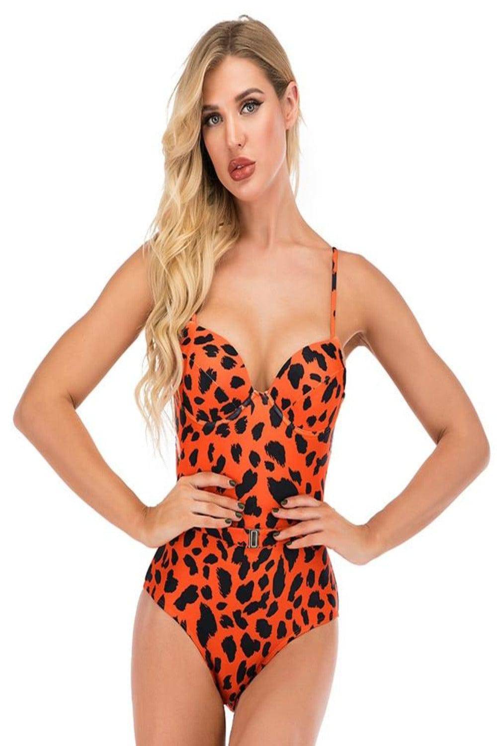 Leopard Print Corset Plus size Swimsuit - Orange - TGC Boutique - Leopard Plus Size Swimsuit