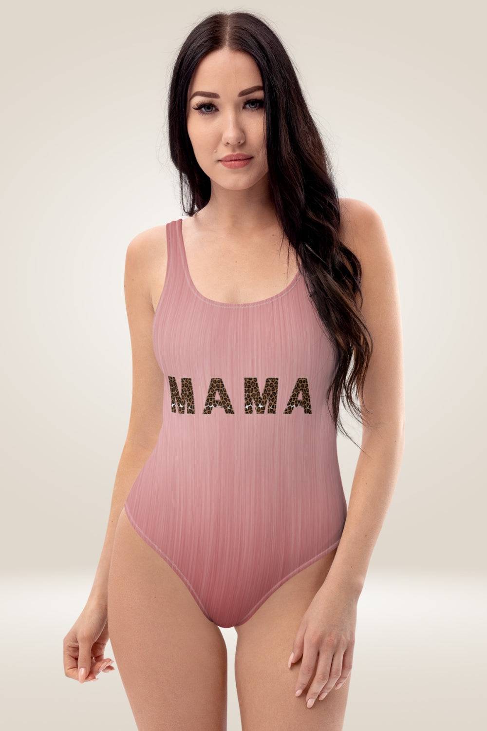 Leopard Print "Mama" Blush Pink One Piece Swimsuit - TGC Boutique - One Piece Swimsuit