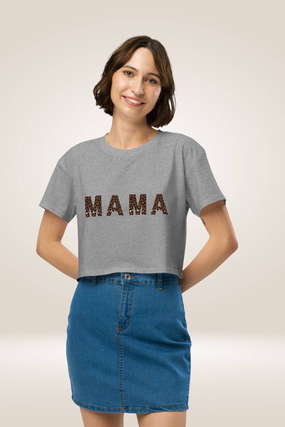 Leopard Print ''Mama'' Gray Crop Top - TGC Boutique - Tops