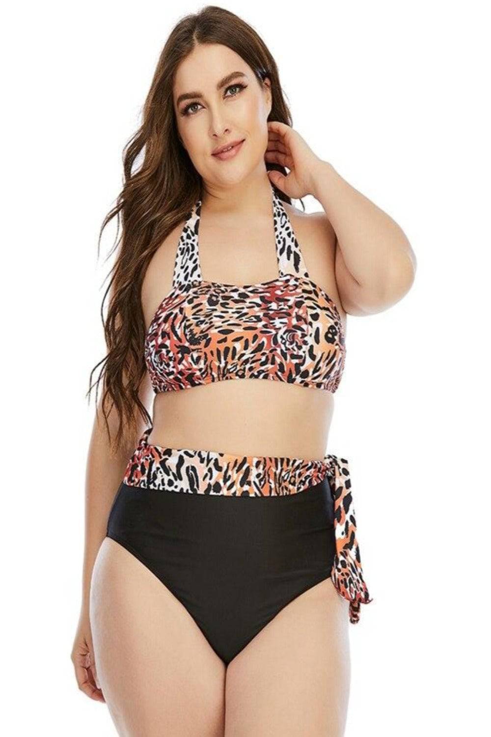Leopard Two-Piece Plus size Tummy Control High Waist Bikini Swimsuit - TGC Boutique - Plus Size Swimsuit