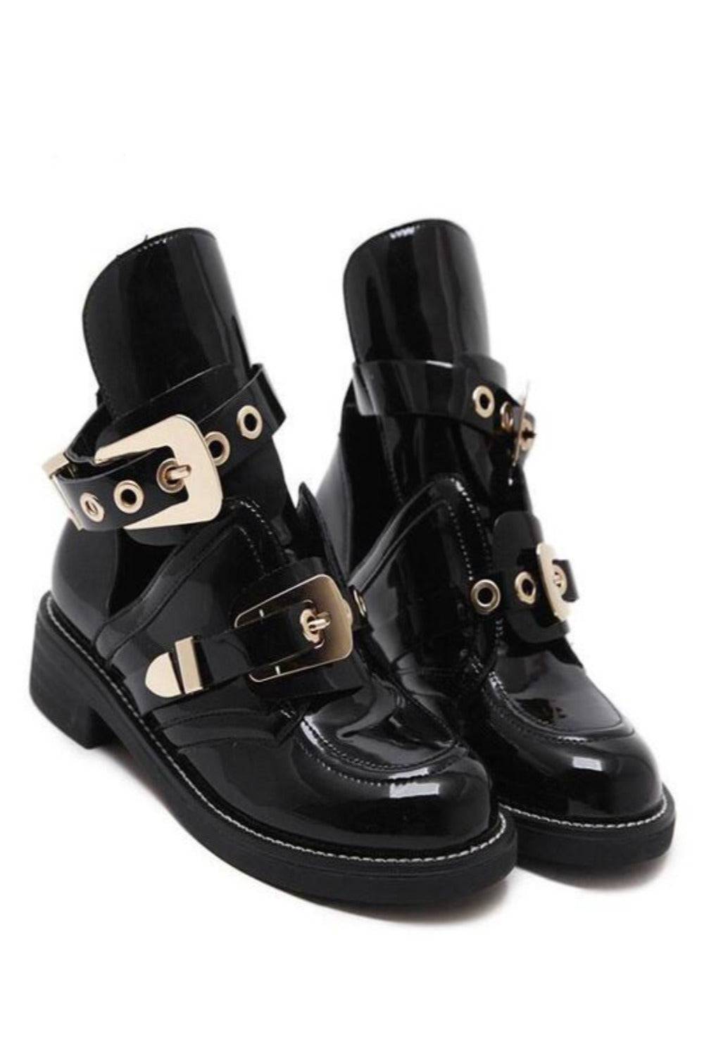 Let It Be Gold Buckle Black Ankle Boots - TGC Boutique - Ankle Booties