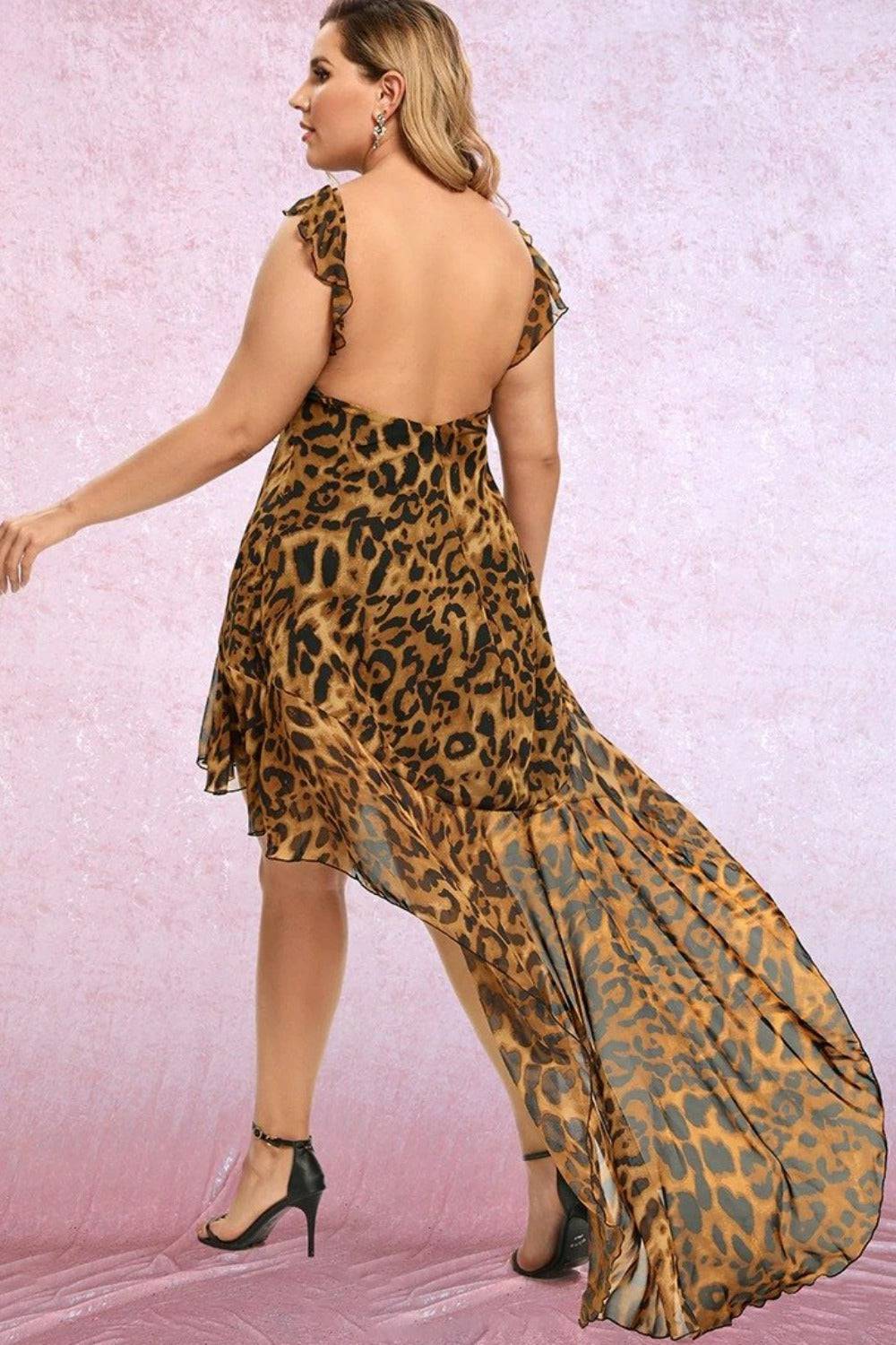 Lina Backless Long Train Plus Size Leopard Dress - TGC Boutique - Plus Size Dress