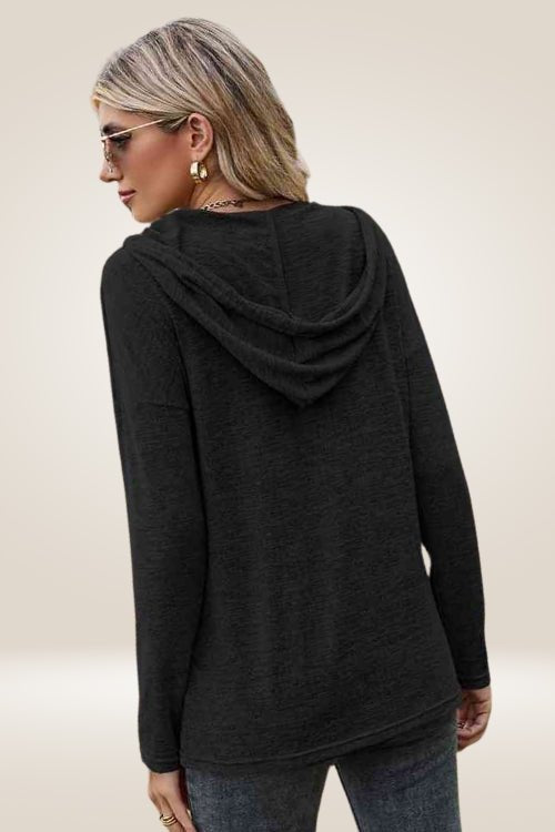 Long Sleeve Black Hooded Pullover Shirt - TGC Boutique - T Shirt
