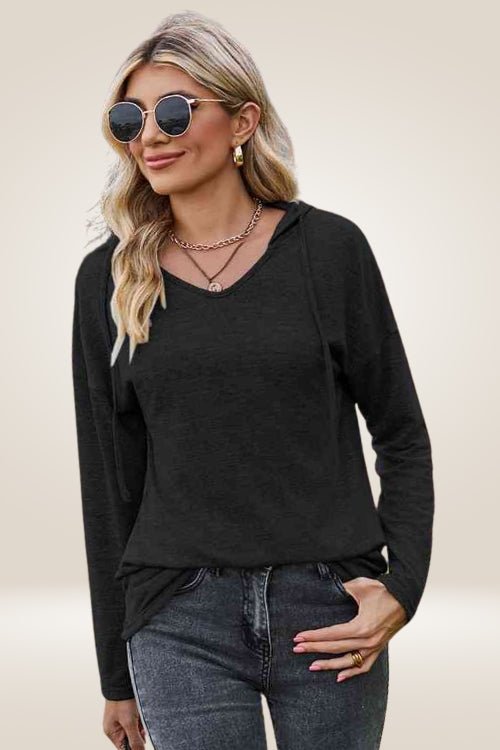 Long Sleeve Black Hooded Pullover Shirt - TGC Boutique - T Shirt