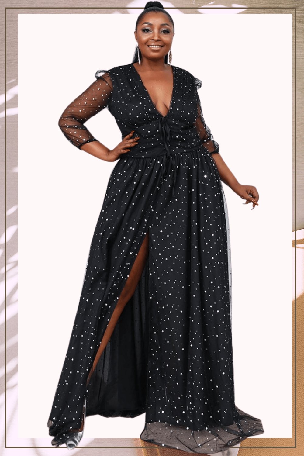 Long Sleeve High Slit Black Plus Size Maxi Dress - TGC Boutique Long Sleeve High Slit Black Plus Size Maxi Dress - TGC Boutique