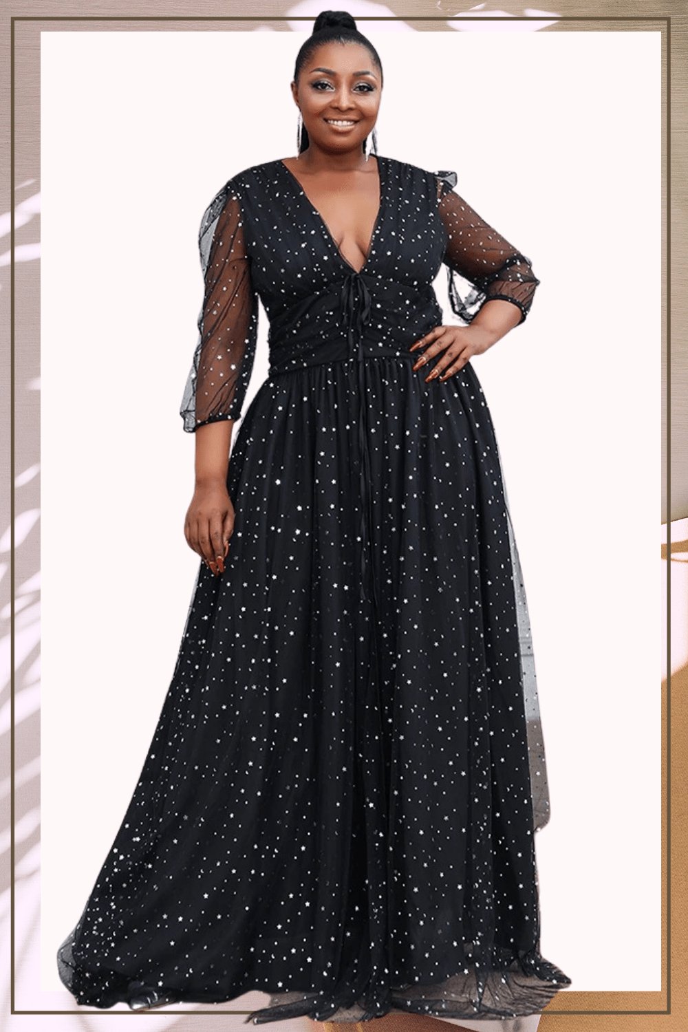 Long Sleeve High Slit Black Plus Size Maxi Dress - TGC Boutique - Star Dress
