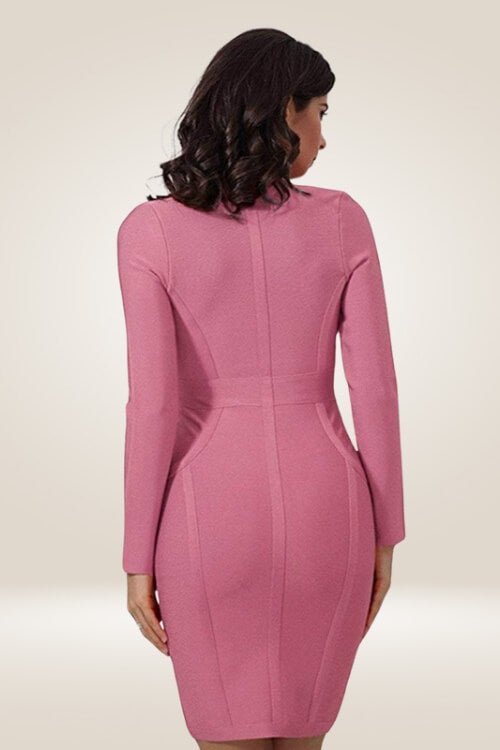 Long Sleeve Pink Bodycon Mini Dress - TGC Boutique - Bodycon Dress