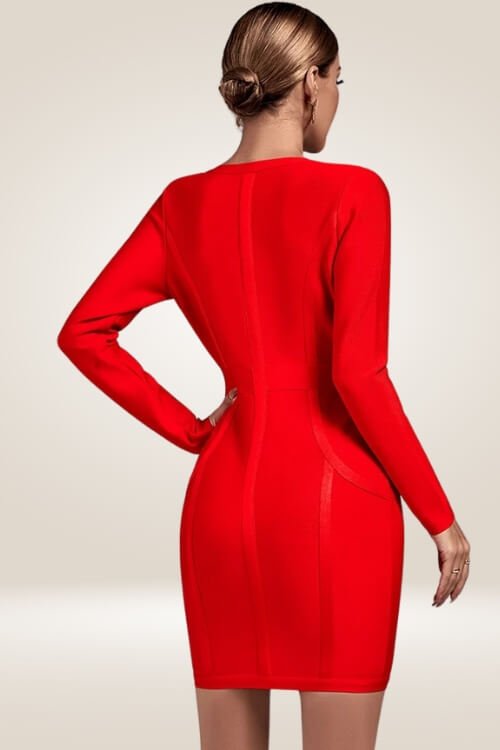 Long Sleeve Red Bodycon Mini Dress - TGC Boutique - Bodycon Dress