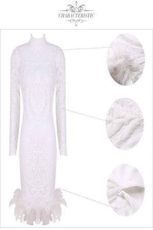 Long Sleeve Slim  Sequins Feather Dress