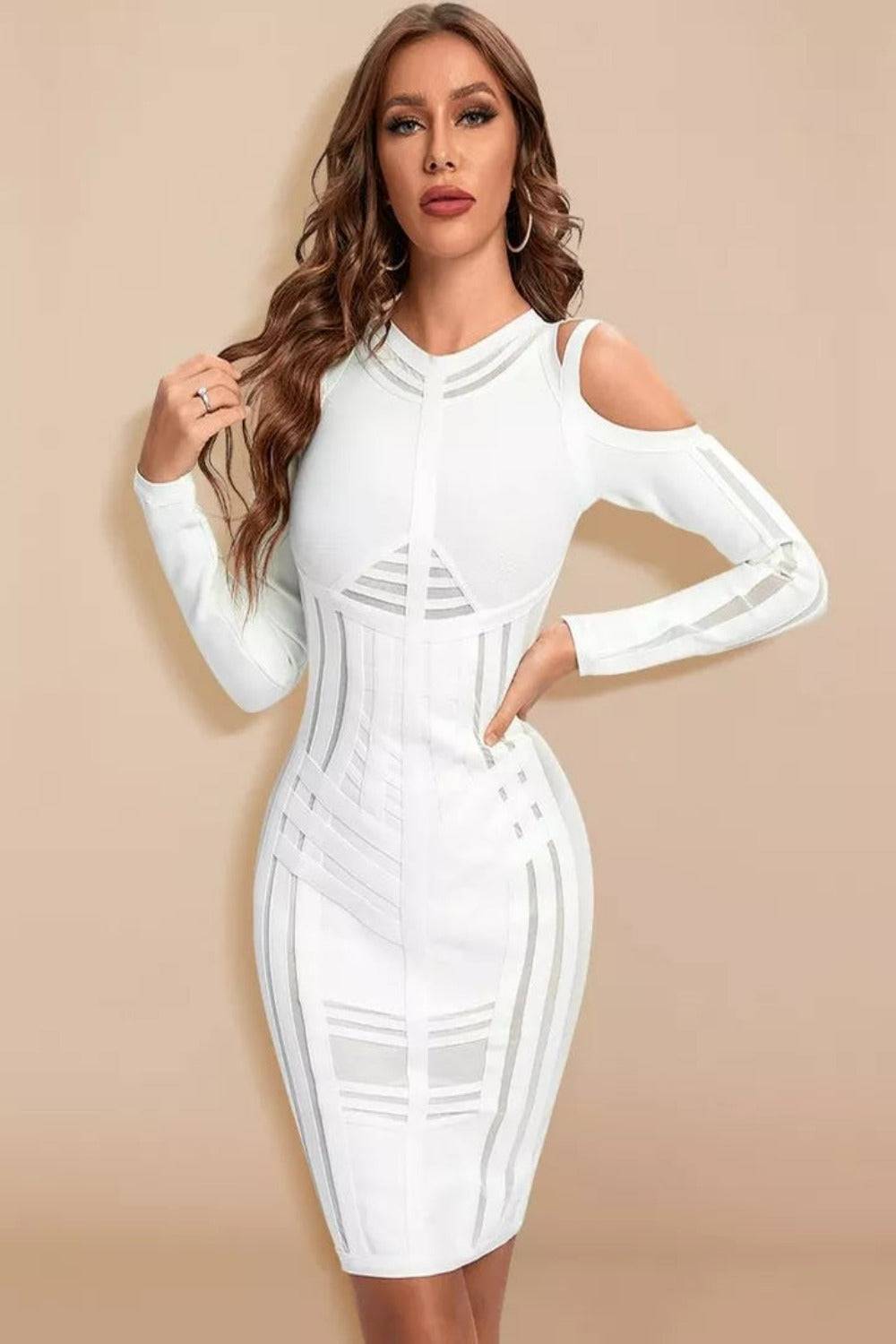 Long Sleeve White Bodycon Mini Dress - TGC Boutique - Bodycon Dress