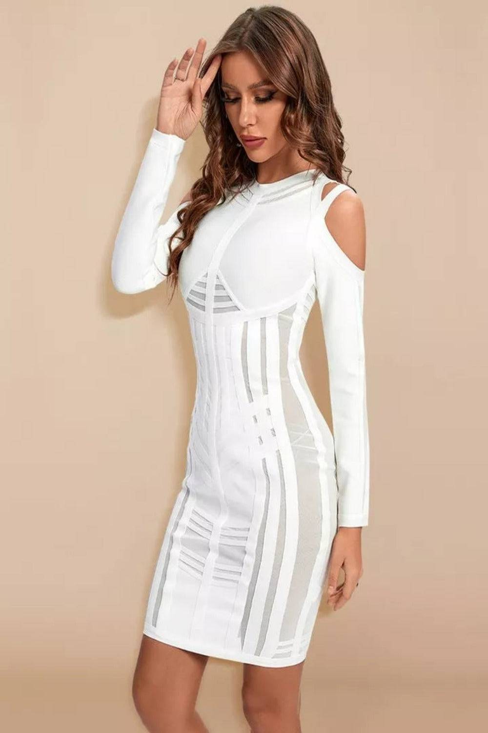 Long Sleeve White Bodycon Mini Dress - TGC Boutique - Bodycon Dress