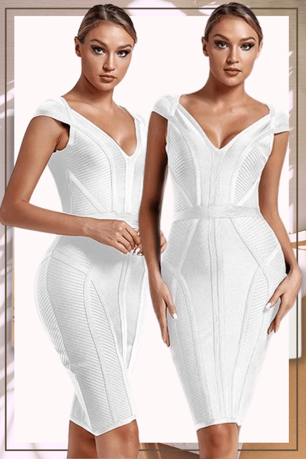 Loren Runway Elegant Short Sleeve Striped Bandage Dress - White - TGC Boutique - Bodycon Dress