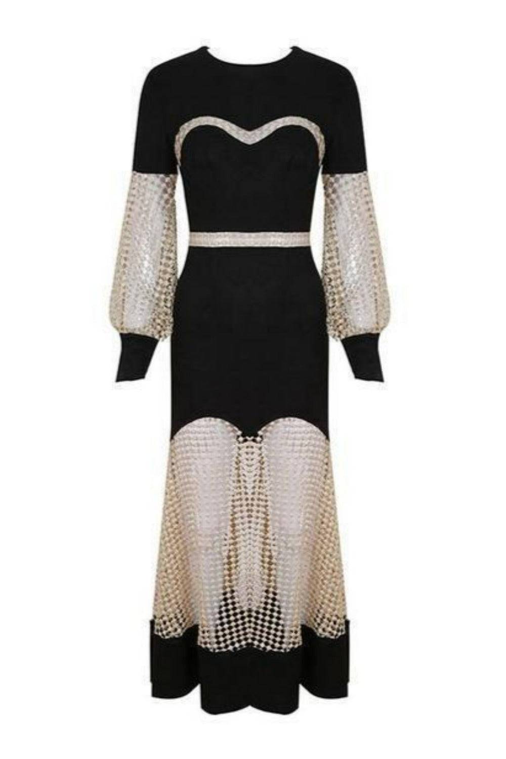 Luxury Gown Black Lace Hollow Out Mesh Dress - TGC Boutique -