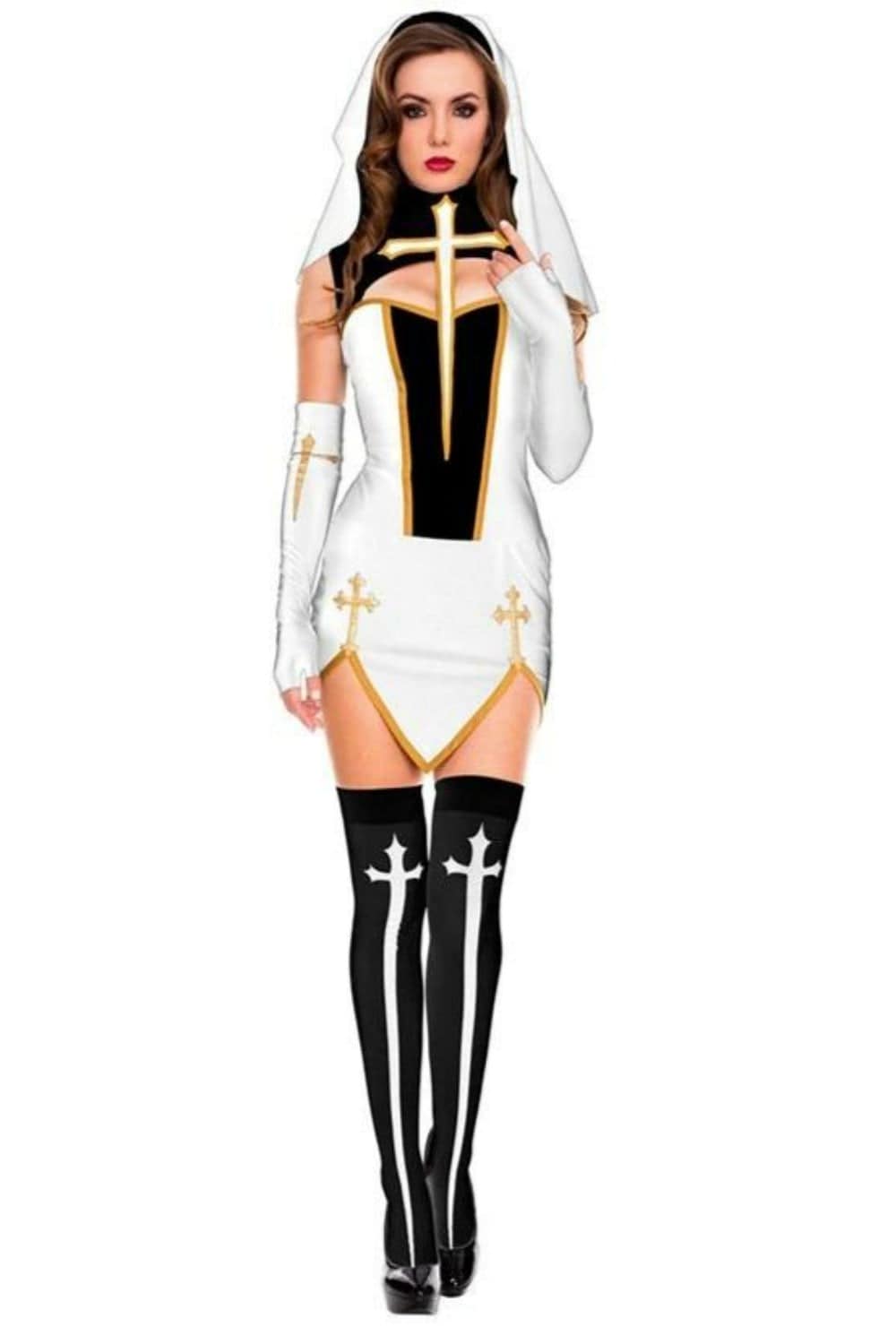 Sexy Nun Cosplay Costume Dress, White