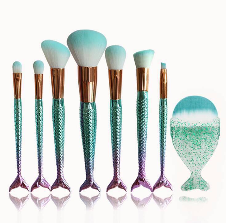 Mermaid Shaped Makeup Brushes Set - 8 Pcs - TGC Boutique - Makeup Brushes