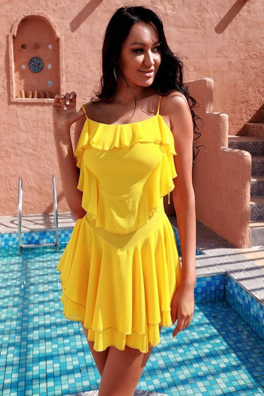 Miami Days Sundress Yellow Chiffon Ruffle Mini Dress - TGC Boutique - Mini Dress