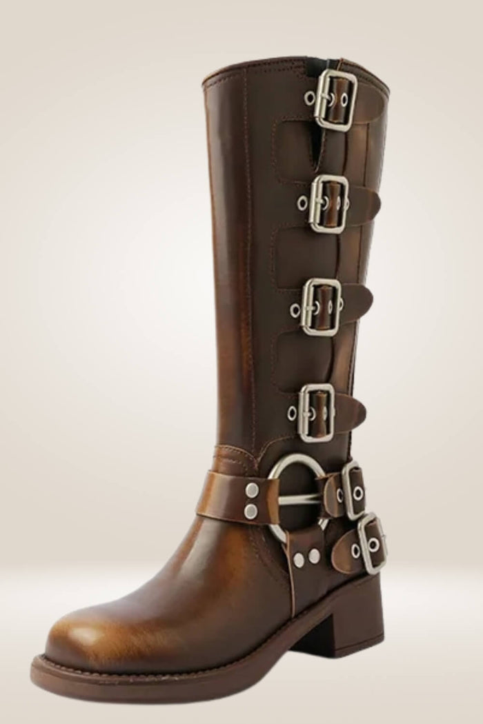 Mid-Calf High Knight Buckle Boots