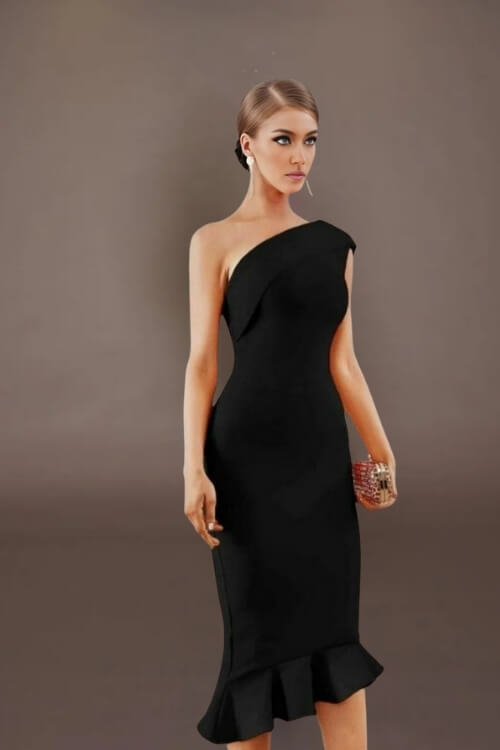 Midnight In London Asymmetric Ruffle Bodycon Dress Midnight In London Asymmetric Ruffle Bodycon Dress