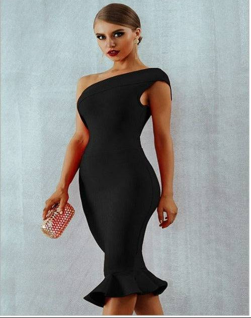 Midnight In London Ruffle Bodycon Midi Dress - TGC Boutique - Bodycon Dress