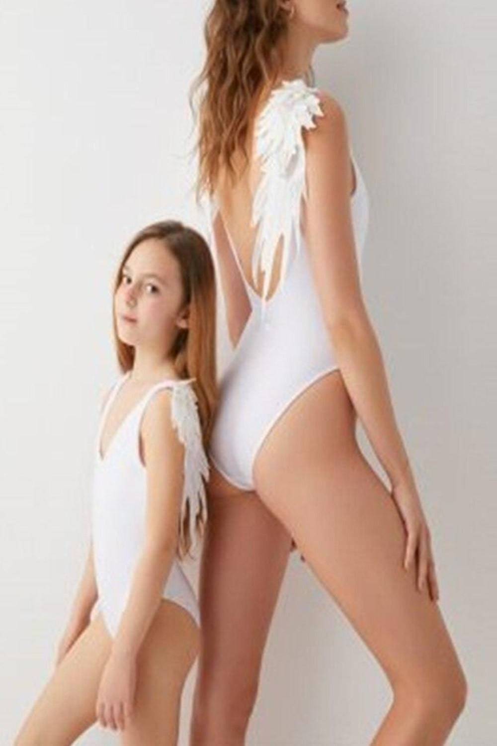 Mommy And Me Swimsuits In White - TGC Boutique - Mom and Daughter Swimsuit