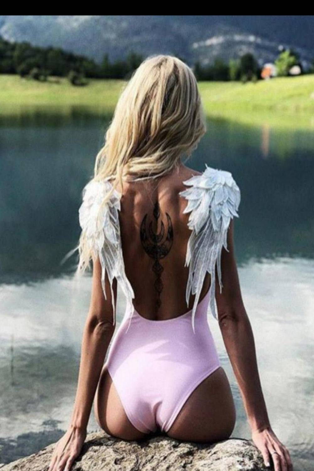 Mommy And Me Swimsuits With Angel Wings - Pink - TGC Boutique - Mom and Daughter Swimsuit