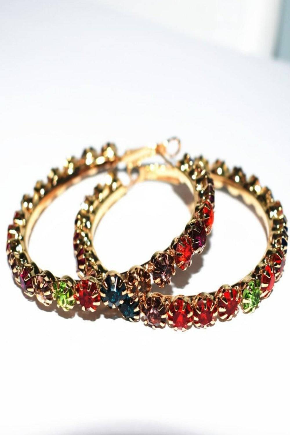 Multicolor Rainbow Rhinestone Round Big Hoop Earrings - TGC Boutique - Hoop Earrings