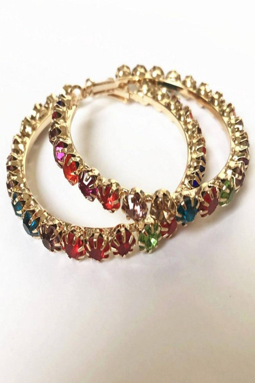 Multicolor Rainbow Rhinestone Round Big Hoop Earrings - TGC Boutique - Hoop Earrings