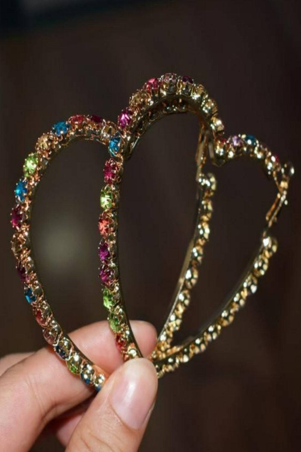 Multicolors Rhinestone Heart Shape Big Hoop Earrings - TGC Boutique - Hoop Earrings