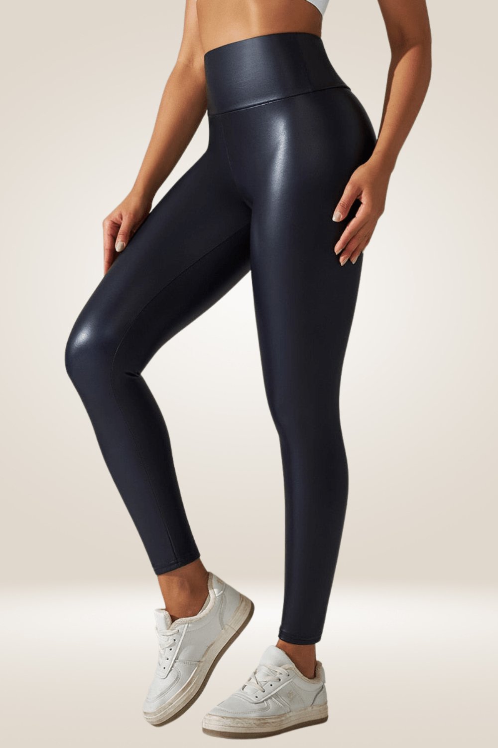 Navy Blue High Waisted Faux Leather Leggings