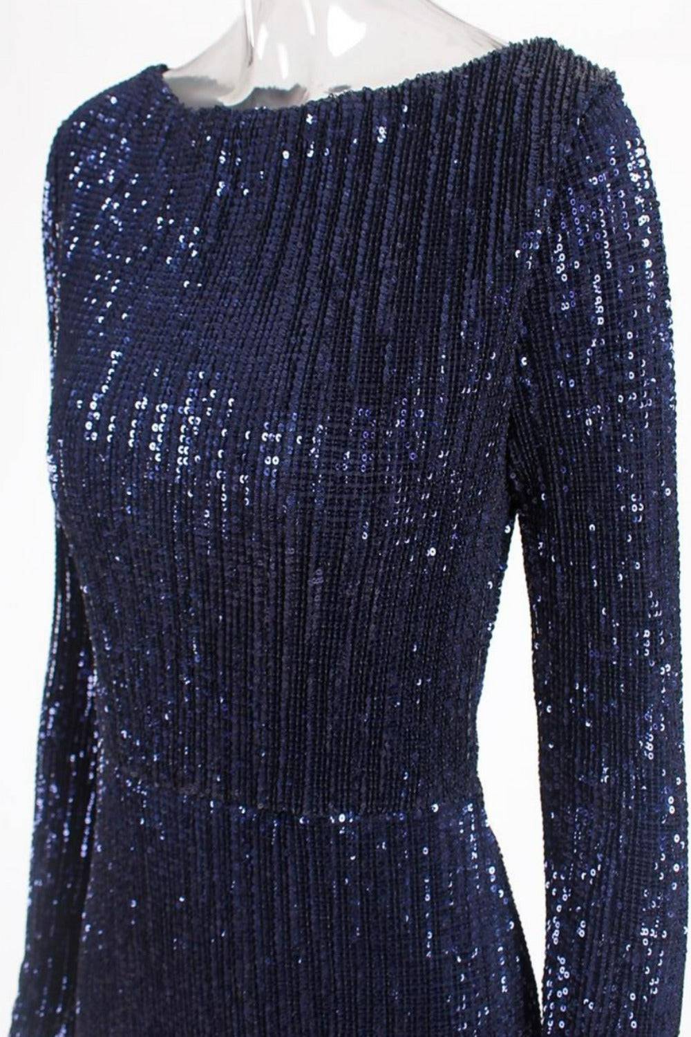 Navy Blue Long Sleeve Elastic Sequins Mermaid Maxi Dress - TGC Boutique - Evening Gown