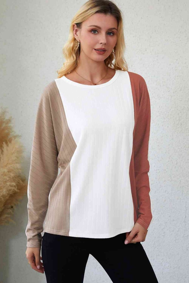 Neutral Tones Long Sleeve Pleated Blouse - TGC Boutique - Tops Blouses & T Shirts