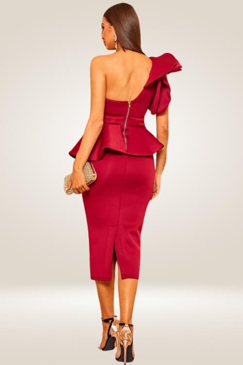 Off The Shoulder Red Ruffle Bodycon Midi Dress - TGC Boutique - Bodycon Dress