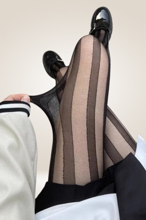 One Size Striped Black Tights Fishnet Stockings - TGC Boutique - Tights