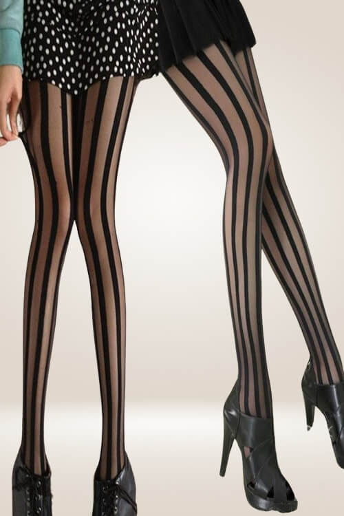 One Size Striped Black Tights Fishnet Stockings - TGC Boutique - Tights