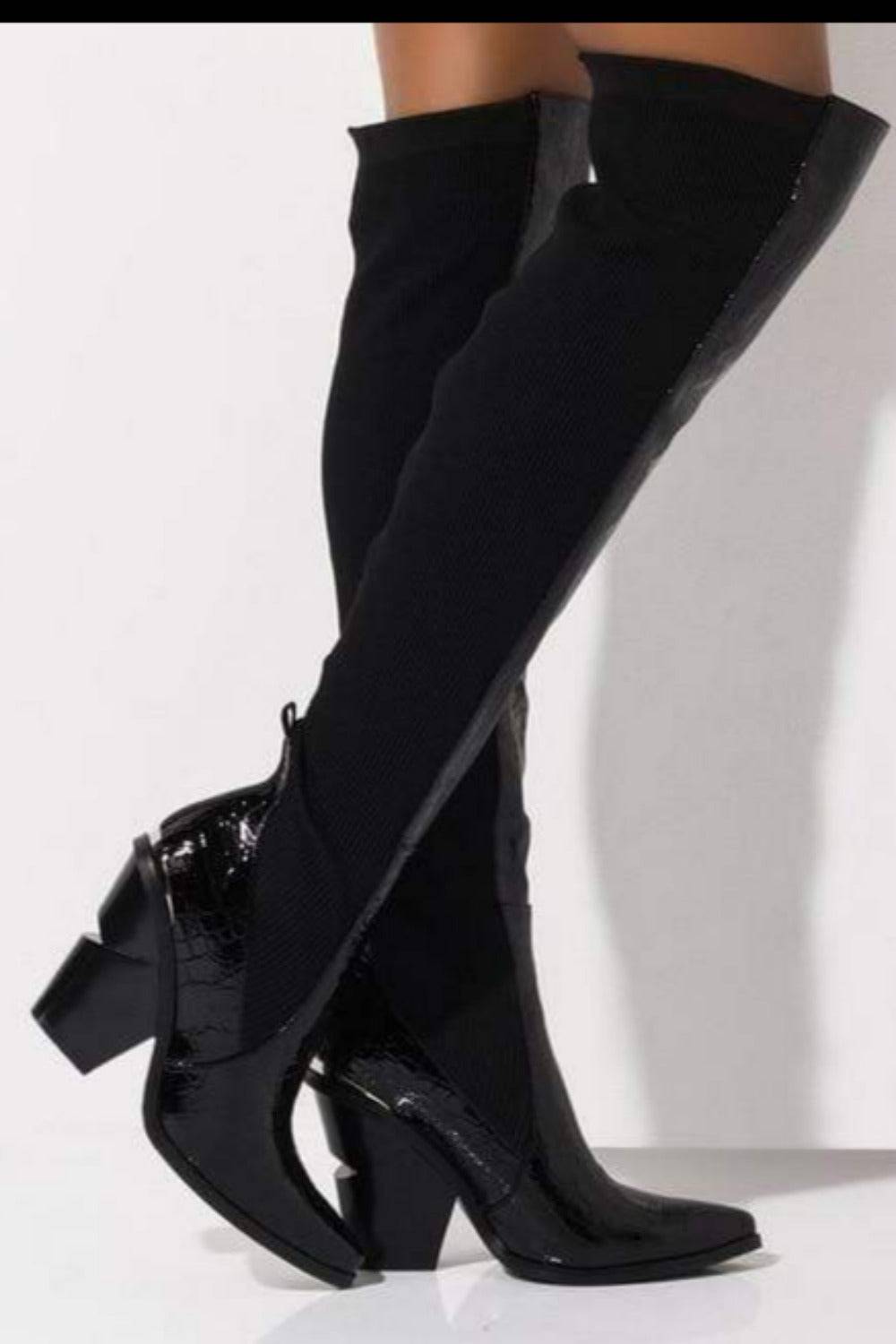 womens black knee high heel boots