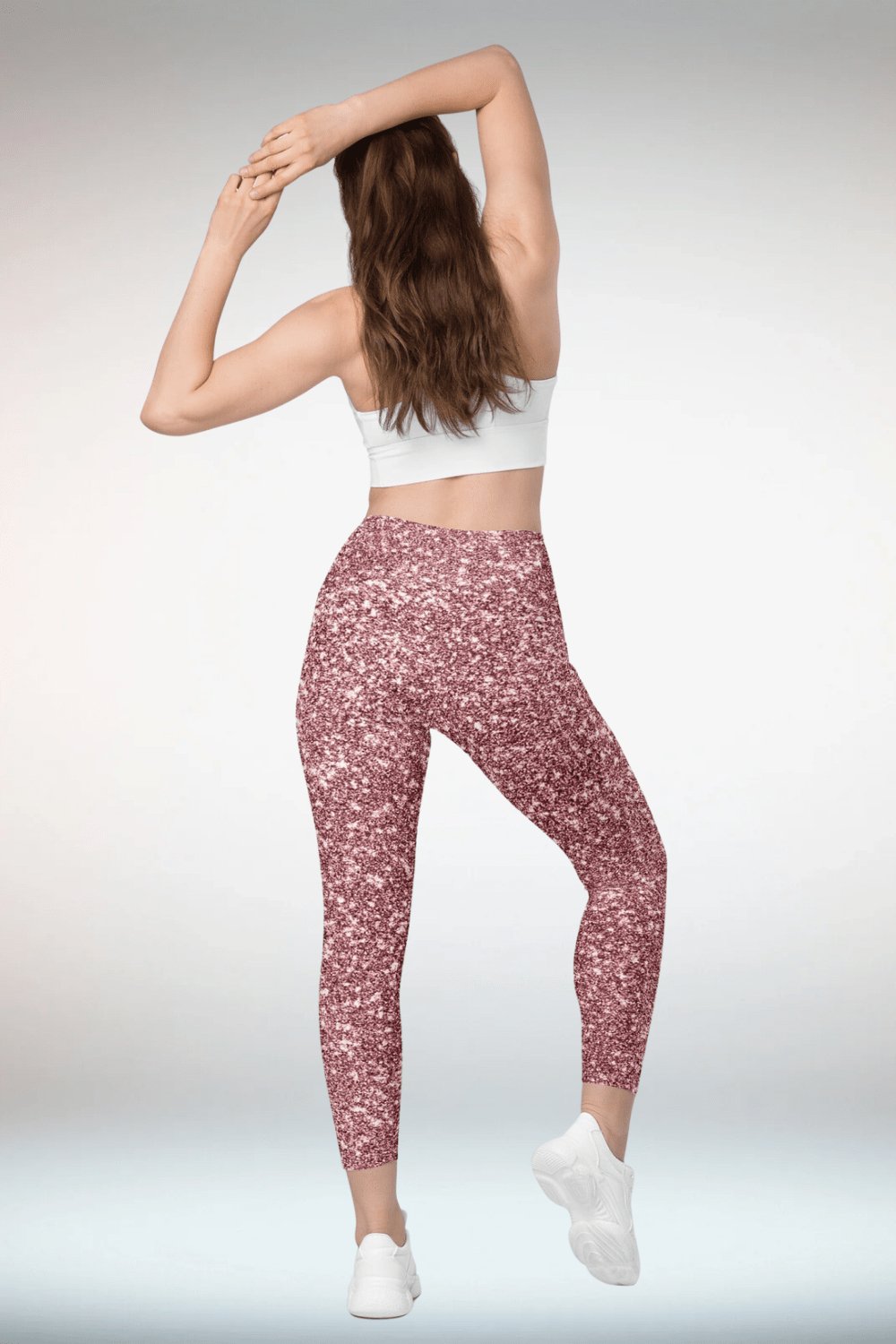 Pink Glitter Crossover Leggings With Pockets - TGC Boutique - Leggings