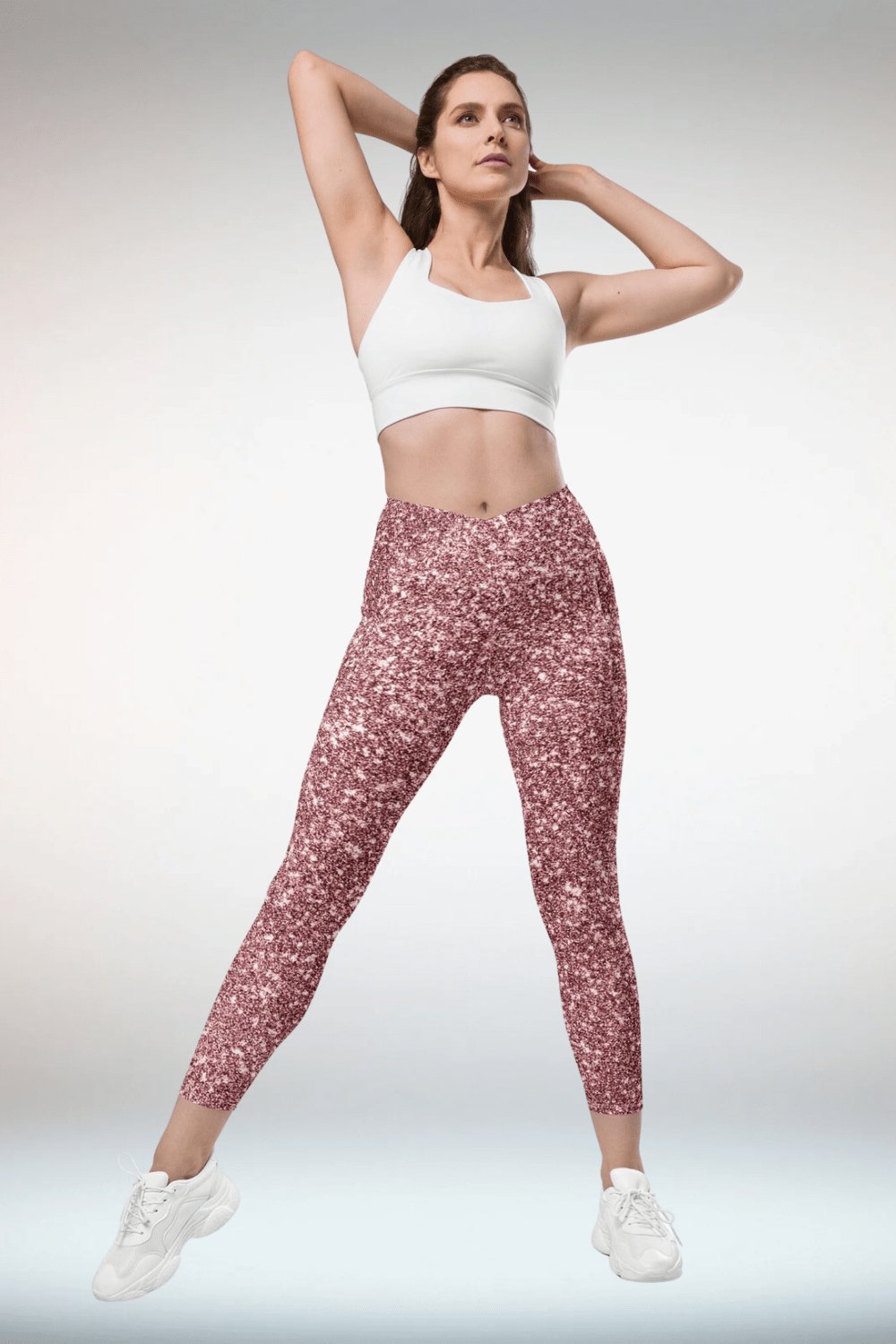 Pink Glitter Crossover Leggings With Pockets - TGC Boutique - Leggings