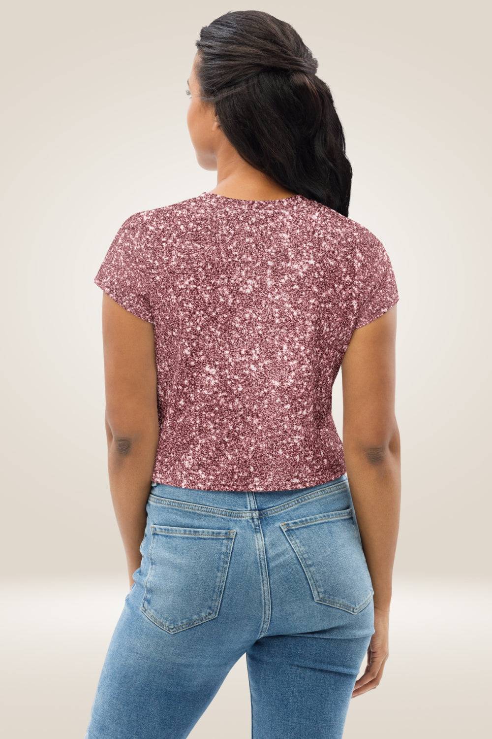 Pink Glitter Print Crop Top T Shirt - TGC Boutique - Crop Top