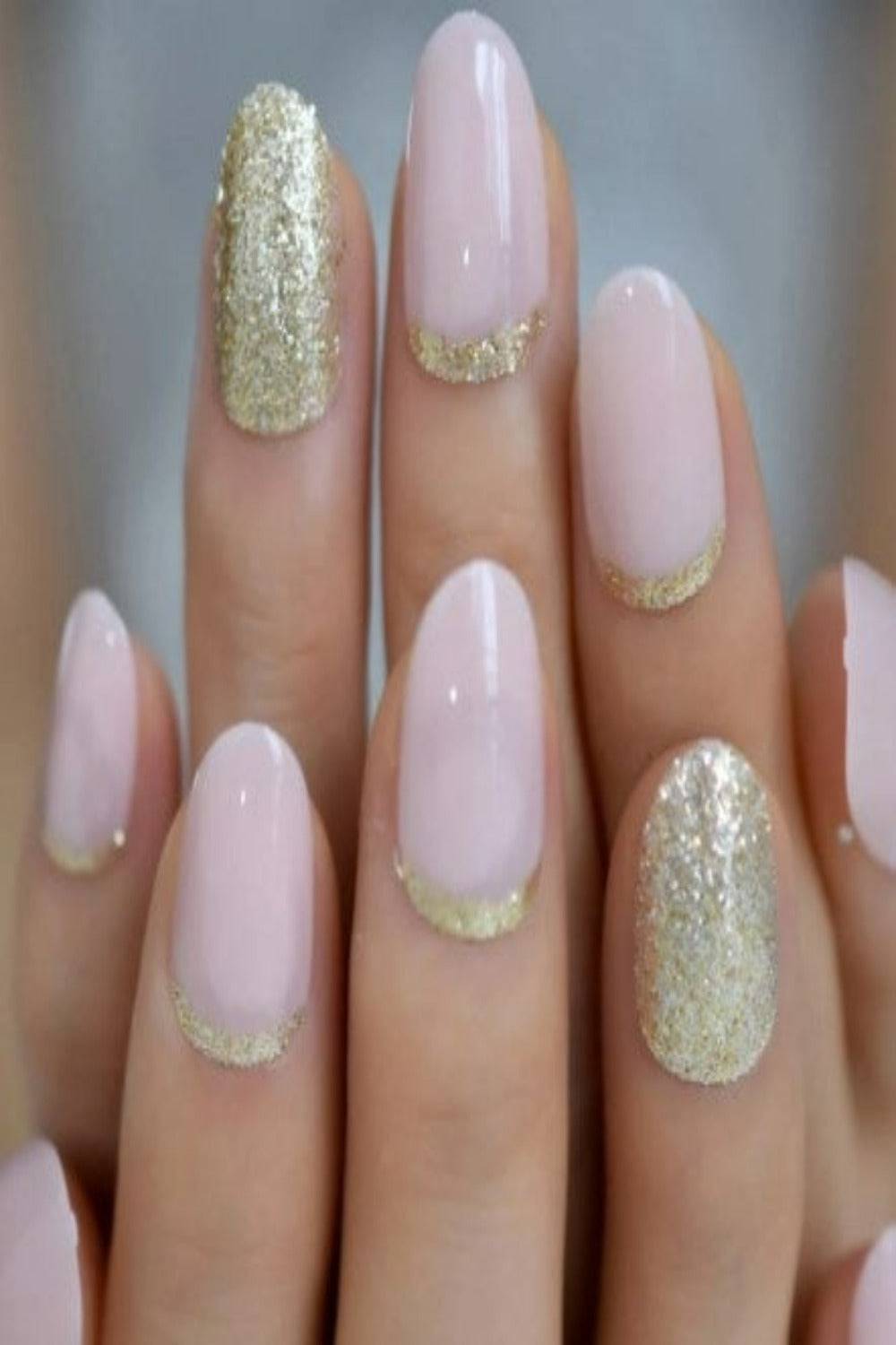 Pink & Gold Glitter Short Oval Press On Nails Kit - TGC Boutique - Press On Nails