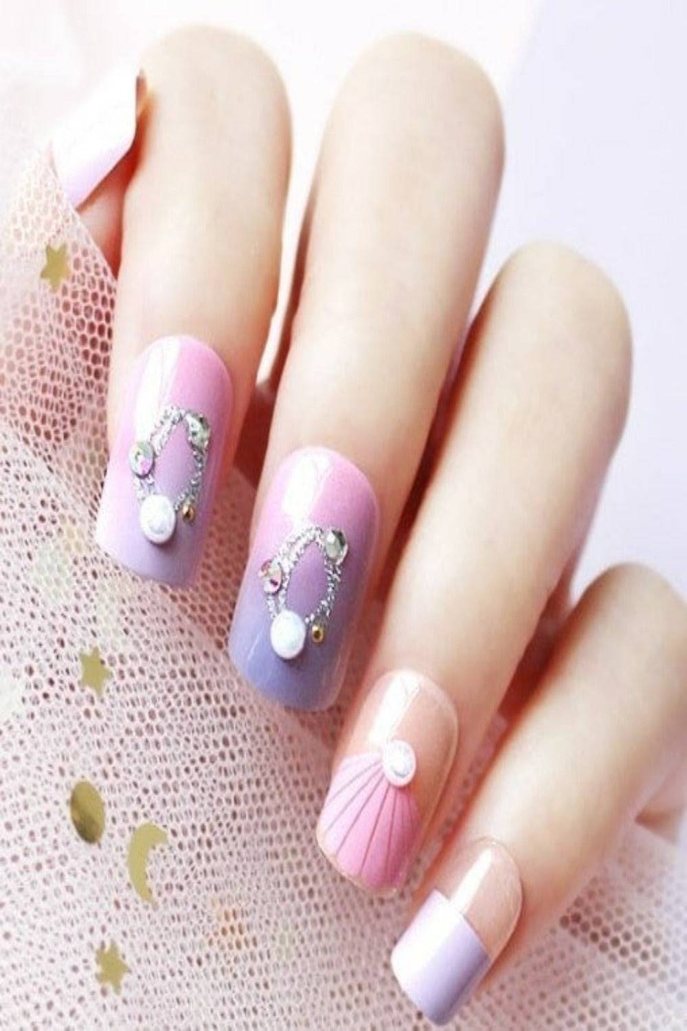 Pink Seashell Purple Coffin Ombre Nails Press On Kit - TGC Boutique - Press On Nails