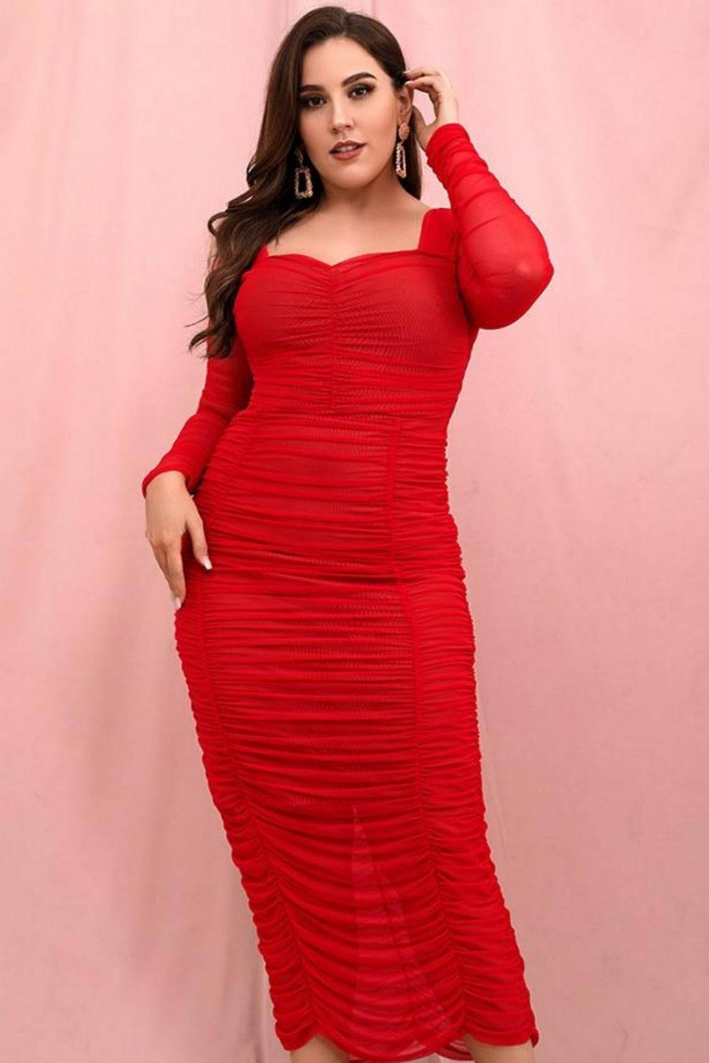 Plus Size Bodycon Midi Dress - Red - TGC Boutique - Plus Size Dress
